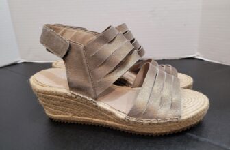 Eileen Fisher Largo Sandals 9.5 Platform Espadrille Wedges Platinum Metallic