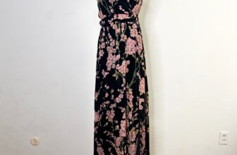 BALTIC BORN Maxi Dress Lennon Black Velvet Floral Tie Slit V-Neck Size XS