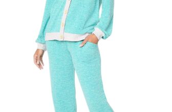 MUK LUKS Women’s Brushed Sweater Button-Up Lounge Set Aqua