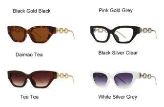 Oversized Gold Mirror Lens Cat Eye Sunglasses Women Luxury Designer Metal Chain