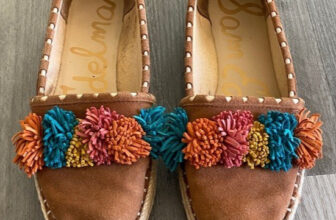 Sam Edelman ISSA Suede Espadrilles Shoes Pom Poms Brown Multi Color Slip On 6.5