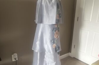 Roman Light Blue Floral Embroidered Layered Chiffon Sleeveless Maxi M