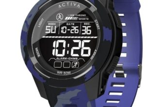 42 Activa Digital Sport Wristwatch Black Blue Resin Band Alarm in Original Box