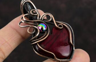 Red Fire Labradorite Pendant Handmade Gemstone Jewelry Copper Wire Wrap Pendant