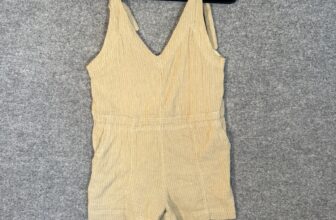 Free People Playsuit Jumpsuit Womens XS Beige Striped Romper Vneck Bohemian
