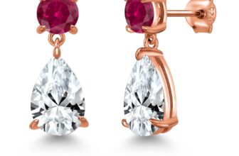 18K Rose Gold Plated Silver White Created Sapphire and Created Ruby Teardrop