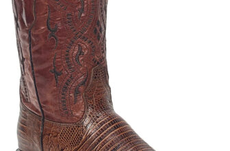 Men Genuine Leather Lizard Print Western Wide Square Toe Shedron Cowboy Boots