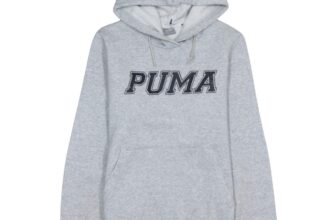 Puma Womens Grey Hooded Pullover Sweatshirt Size 12 Logo Print