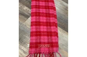 Victorias Secret PINK Plaid Scarf Pink Red Tassel Fringe Embroidered Logo OS