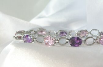 Vintage Sterling Silver 925 Purple Pink Gemstone Tennis Station Bracelet Fits 7″