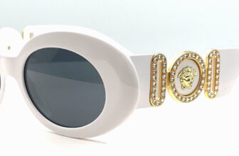 Versace VE4426BU 314/87 White-Gold/Dark Gray Oval Women’s Sunglasses