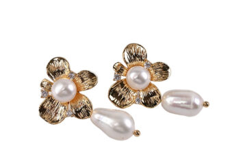 Fashionable Elegant Flower Shaped Pearl Inlaid Earrings Exquisite Jewelry Gifts