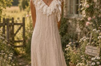 Vtg  Lace Italian Linen V-Neck Upcycled Dress Handmade Sz Med Slight Low Hem