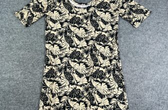 Iolani Dress Womens Medium Beige Black Hawaiian Leaf Maxi Half Sleeve Stretch