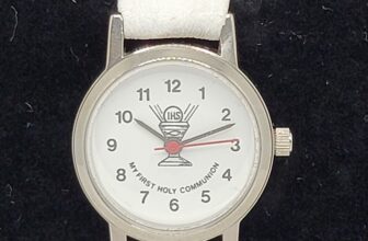 Kids My First Holy Communion Petite Silver Tone White Leather Band Watch I8