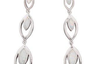Marquise Shape White Fire Opal Silver Jewelry Drop Pierced Earrings