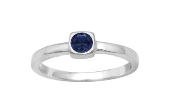 Solitaire 5MM Round Shape Blue Sapphire 925 Sterling Silver Stackable Women Ring