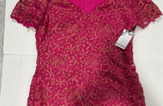 Kensie Pink/Gold Floral Embroidered Lace V-Neck Sheath Mini Dress Size 14