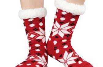 Zando Women’s Winter Warm Slipper Socks With One Size, A Red Snowflake