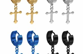 2pcs Men Women Stainless Steel Cross Dangle Hoop Huggie Hinged Stud Earrings Ear