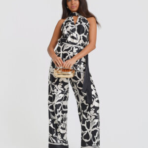Black Floral Satin Halterneck Jumpsuit – 20