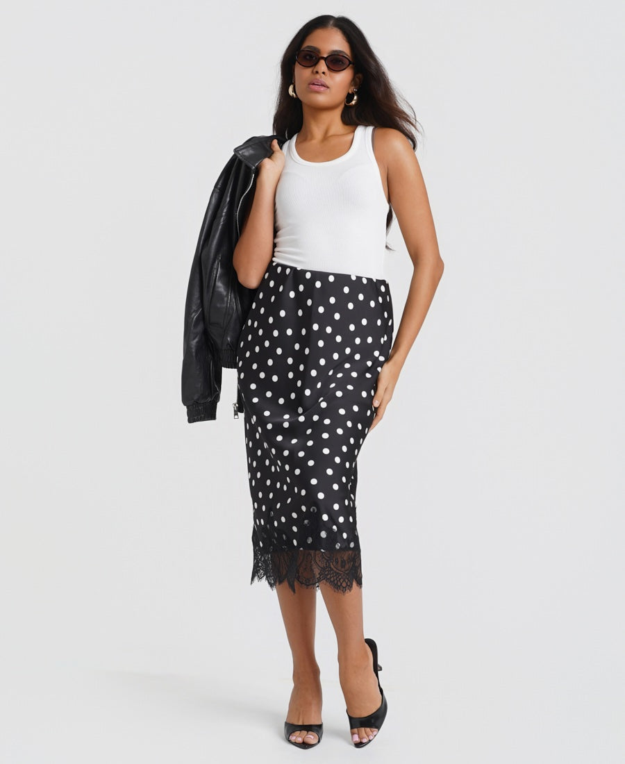 Black & White Polka Dot Lace Mix Skirt - 10