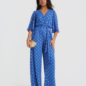 Blue Foil Angel Sleeve Jumpsuit – 22