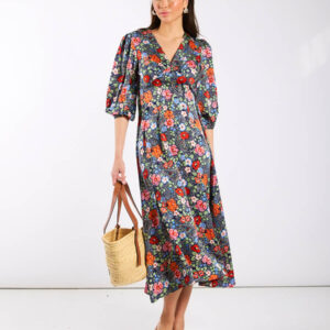 Multicoloured Floral Satin Midi Dress – 18