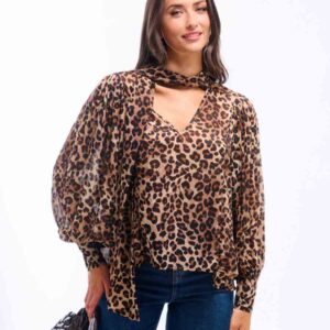 Leopard Printed Tie Neck Blouse – 18