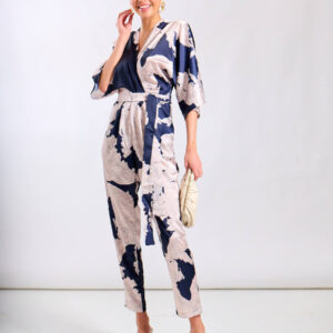 Navy Leaf Kimono Sleeve Jumpsuit – 18