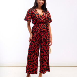 Red Floral Flutter Sleeve Jumpsuit – 18