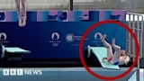 Moment French diver slips during Olympic pool inauguration