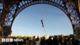 Eiffel Tower: French athlete attempts rope climbing world record