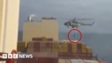 Video said to show Iranian troops boarding MSC Aries in the Straight of Hormuz.