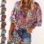 Ladies Tops 3/4 Sleeve Shirts Women Elegant Floral Print Work Tunic Shirt Casual