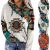 Frau Boho Print Patchwork Hoodies Hooded Sweatshirt Long Sleeve Top Plus-Size