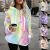 Women Tie Dye Teddy Bear Fleece Sweatshirt Long Sleeve Hooded Hoodie Jumper Tops