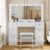 White Dressing VanityTable Wood Makeup Desk with LED Mirror 7 Drawers Stool