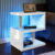 High Gloss Side Coffee Table 2 Tier Bedside End Table With LED Light Living Room