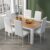 Oak Wooden Dining Table Set w/6 Faux Leather White Chair Seat Kitchen Furniture