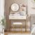 Vanity Dressing Table LED Light Mirror Stool Shelves Drawers Modern White Gold