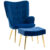 HOMCOM Button Tufted Armchair with Footstool and Gold Tone Steel Legs Dark Blue