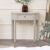 Taupe grey half moon console table vintage country living room hallway furniture