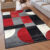 Red Black and Grey Rug Geometric Pattern Soft Short Pile Large Living Room Mats