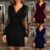 Sequin Bodycon Dress Ladies Long Sleeve Short Mini Dresses UK Womens Deep V Neck