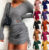 Womens Ribbed Long Sleeve Mini Jumper Dress Drawstring Casual Bodycon Dresses *#