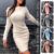 Women Knitted Sweater Jumper Dress Ladies Winter High Neck Long Sleeve Bodycon