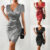 Women Sexy V Neck Bodycon Wrap Mini Dress Cocktail Evening Party Gown Clubwear