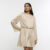 River Island Womens Mini Dress Beige Front Knot Detail Long Sleeve Cowl Neck