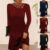 Women Floral Lace Mini Dress Ladies Long Sleeve Holiday Party Swing Shirt Dress